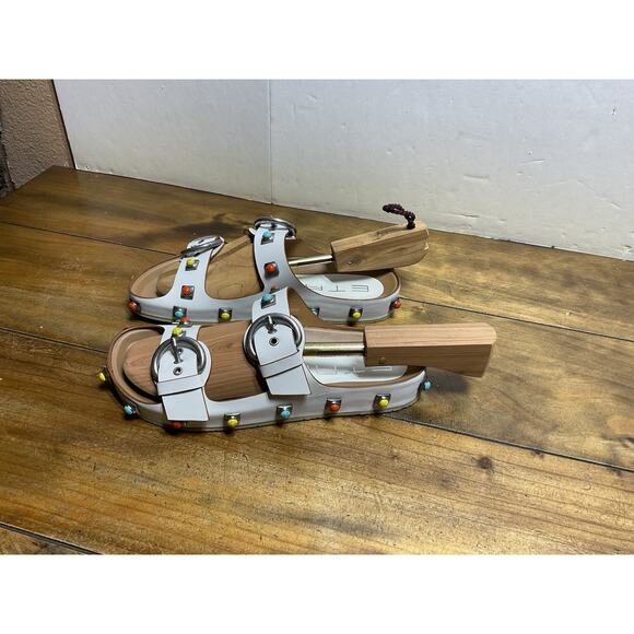 Etro Crown Me Sandals White Leather Stone Embellished Strappy Size EU 40 - Picture 1 of 16